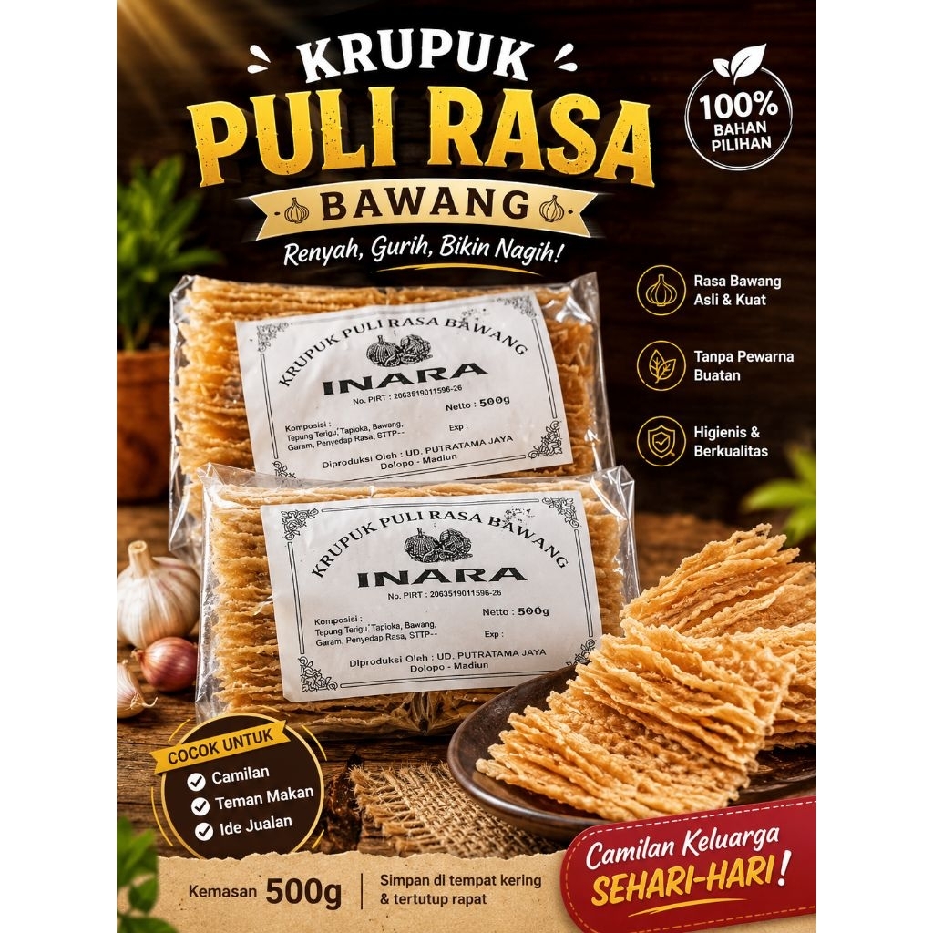 Kerupuk Puli Gendar Lempeng Khas Magetan Asli 2,5 Kg (1 Ball) | Gurih & Renyah