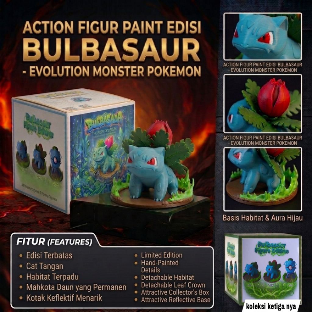 mainan pokemon, action figure Pokemon bulbasaur, bulbasaur
