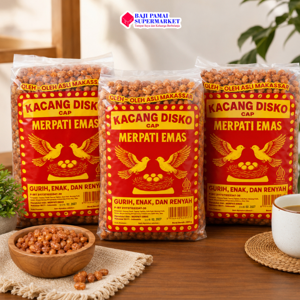 Kacang Disko cap Merpati Emas 500gr, 650gr dan 1kg Oleh-Oleh Asli Makassar