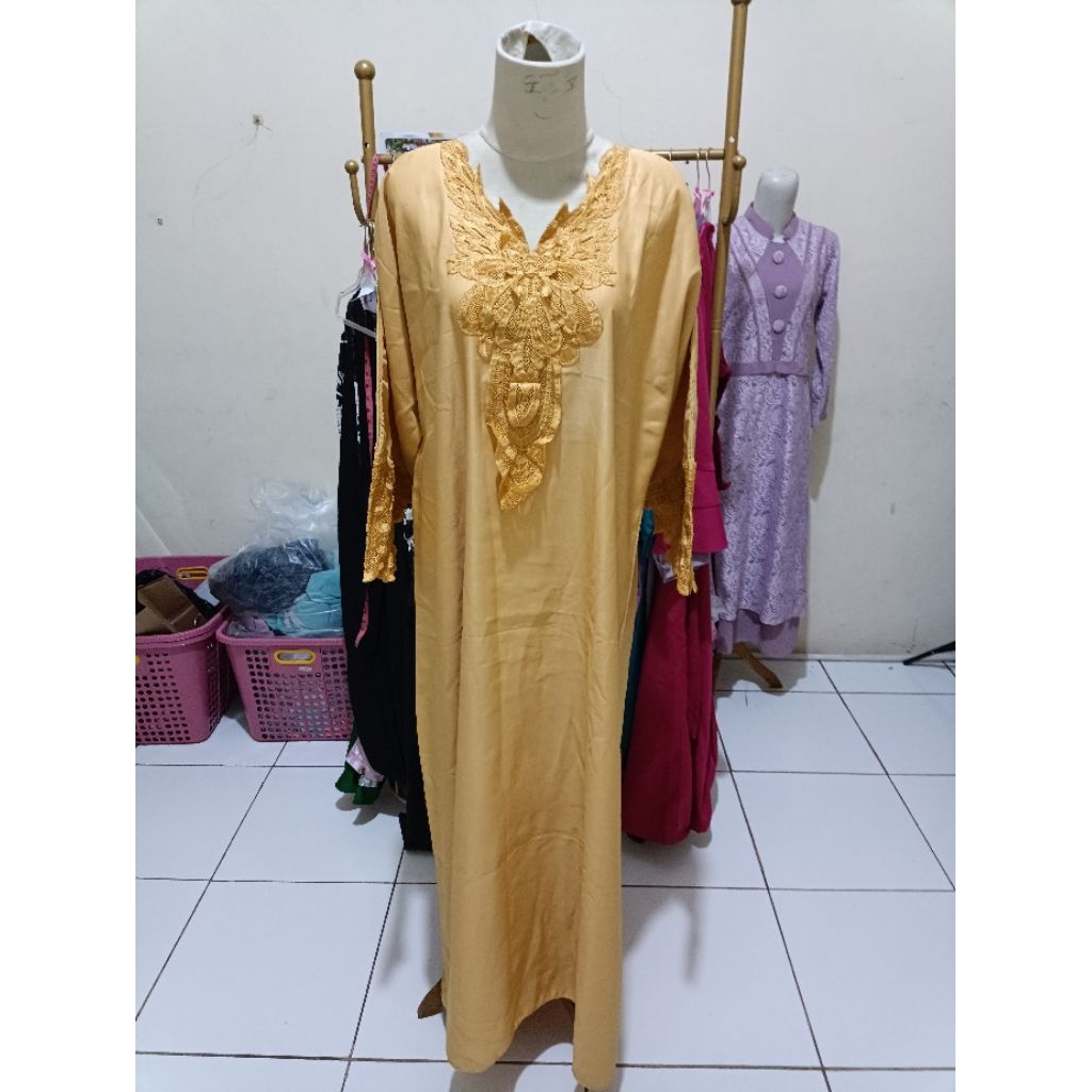 gamis kaftan pl  kuning bordir ld 120