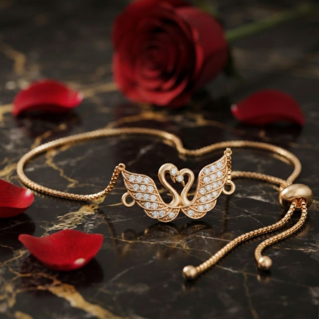 Gelang Tangan Serut Permata Bandul Angsa Kilau Emas Aksesoris Perhiasan Fashion Wanita