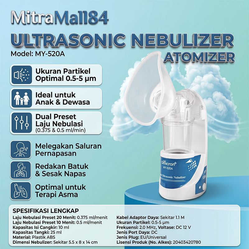 Alat Uap Pernafasan Asma | Alat Uap Nebulizer | inhaler hidung Bayi-Dewasa  MY-520A - White