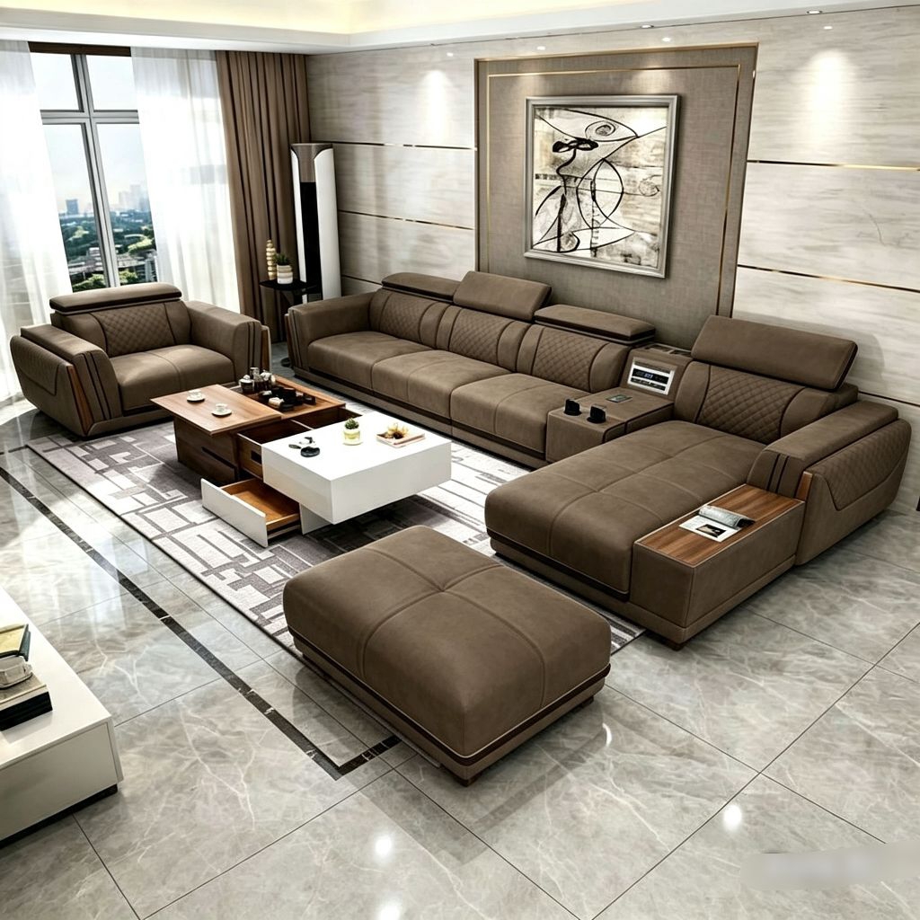 Set Sofa Kulit Premium + Kursi Satu Dudukan + Bangku Kaki Mewah GRATIS bantal/ SOFA MODERN/SOFA MEWA