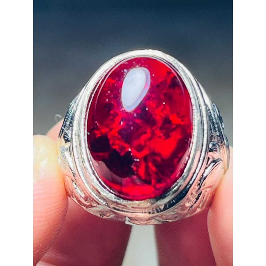 Cincin Batu akik merah siam pecah seribu oval ring tanam