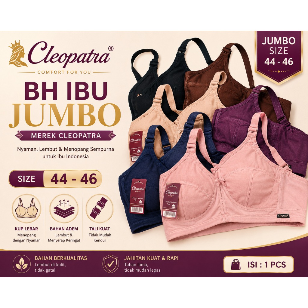 BH Cleopatra Jumbo 44-46 | Bra Wanita Dewasa | Lembut | Nyaman Dipakai