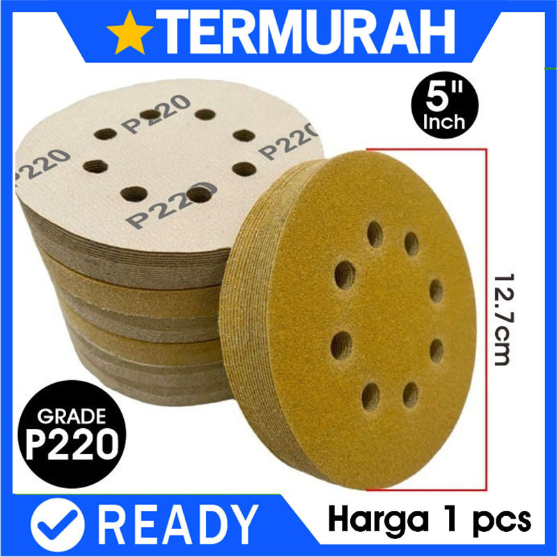 P220 Amplas Bulat Gold Disc 5 Inch 8 Lubang 5" tempel Grade