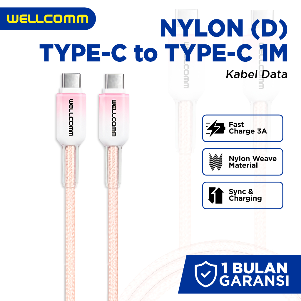 WELLCOMM Kabel Data USB C to C Fast Charging 3A Nylon Jelly
