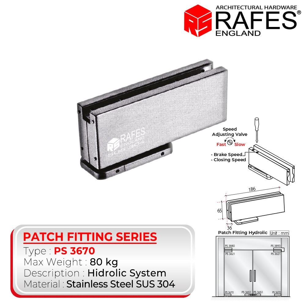Patch Fitting Engsel Pintu Kaca HIDROLIK RAFES 80KG - PS 3670