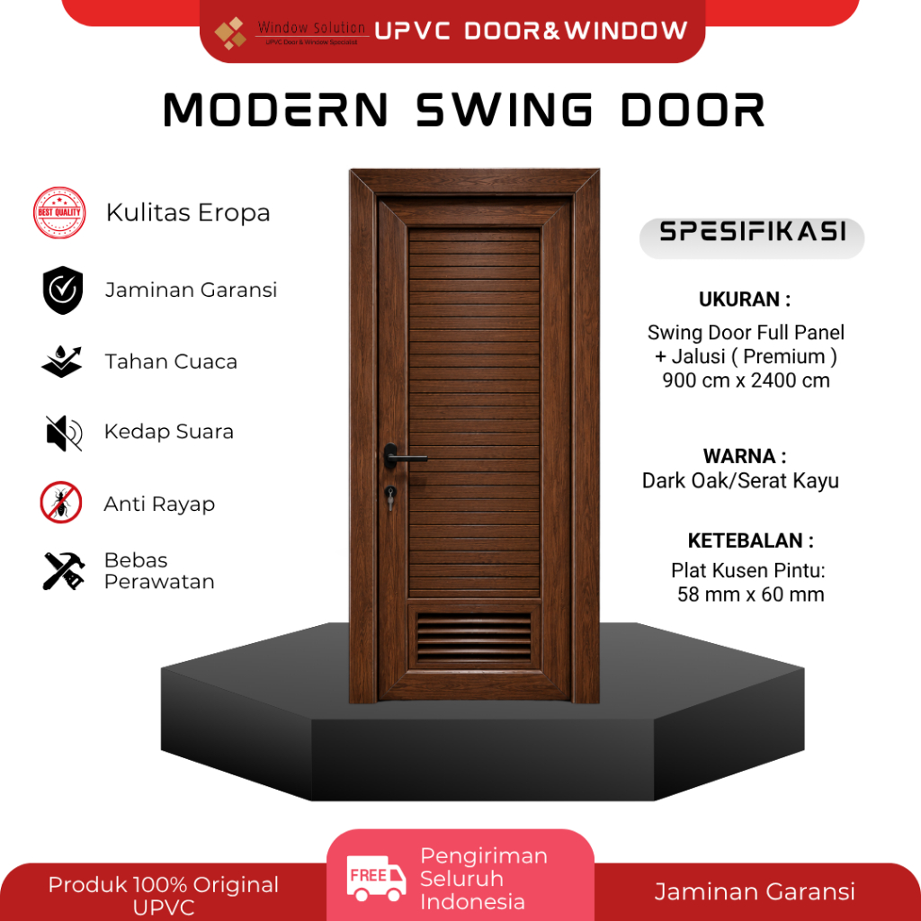 Pintu Swing 1 Daun Full Panel + Jalusi ( Premium ), Ukuran 900 x 2400, Merek CONCH