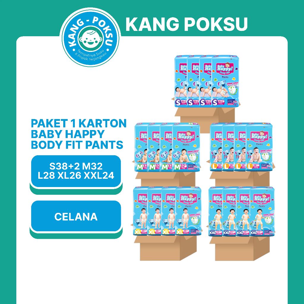 BABY HAPPY PAKET 1 KARTON PANTS M32 L28 XL26 XXL24 S38+2 POPOK CELANA PPKS KPS