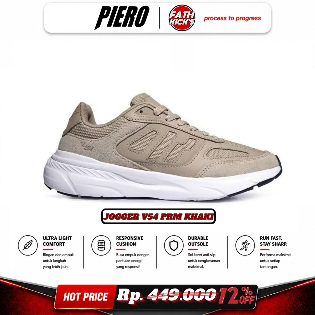 Sepatu Piero Original - PIERO JOGGER V54 PRM-KHAKI/WHITE/INDIGO