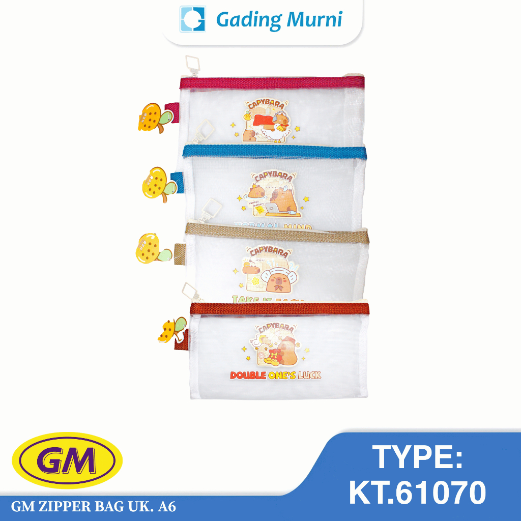 GM Zipper Bag UK. A6 Type KT.61070 | Map Resleting Jaring Karakter Capybara Lucu