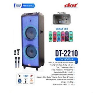 SPEAKER BLUETOOTH WIRELLES DAT DT-2210 PORTABLE DAT DT 2210 DOUBLE WOOFER 12INCH 2 MICROPHONE GARANS