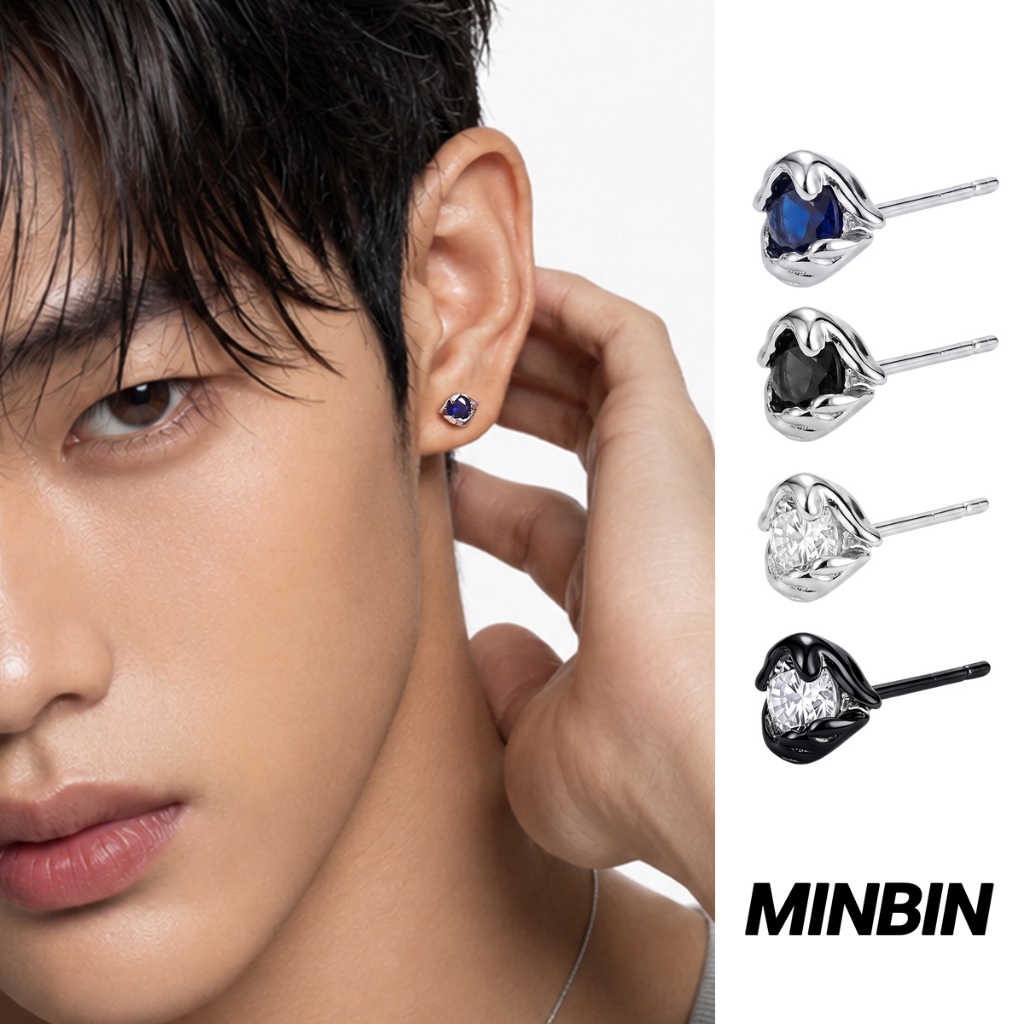 MINBIN Anting Tusuk Pria Model Cakar Zirkon Putih Warna Emas Anti Karat Aksesoris Mewah Minimalis Vi