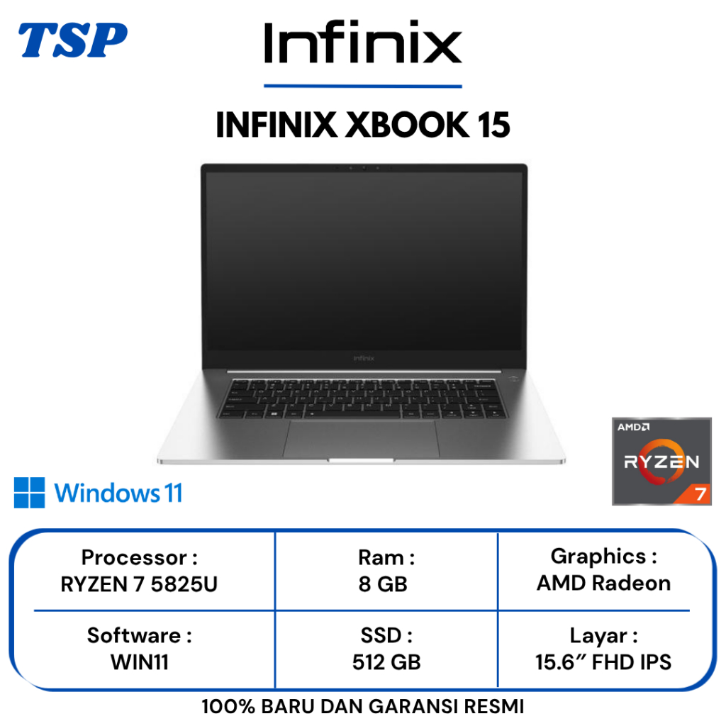 LAPTOP INFINIX XBOOK 15 RYZEN 7 5825U 8GB 512GB WIN11 15.6" FHD IPS