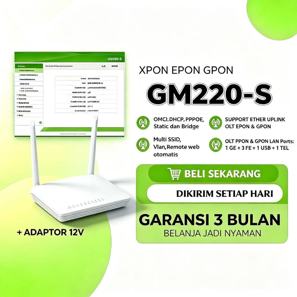 ONT GM220-S/H220E - GROSIR & ECERAN - Modem ONU Lengkap - GPON/EPON/XPON - WiFi 2.4G