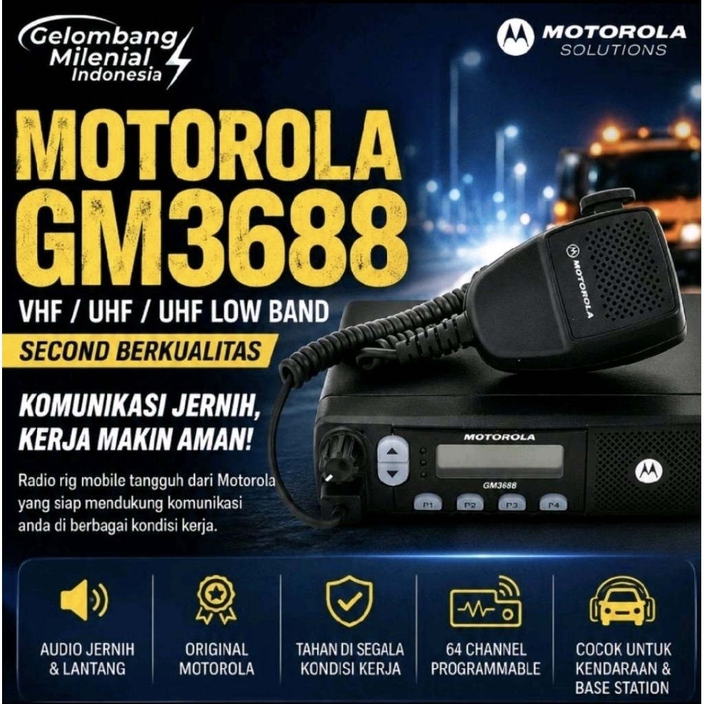Rig Motorola GM3688 VHF UHF 25 Watt Radio GM-3688 Komunikasi Jarak Jauh