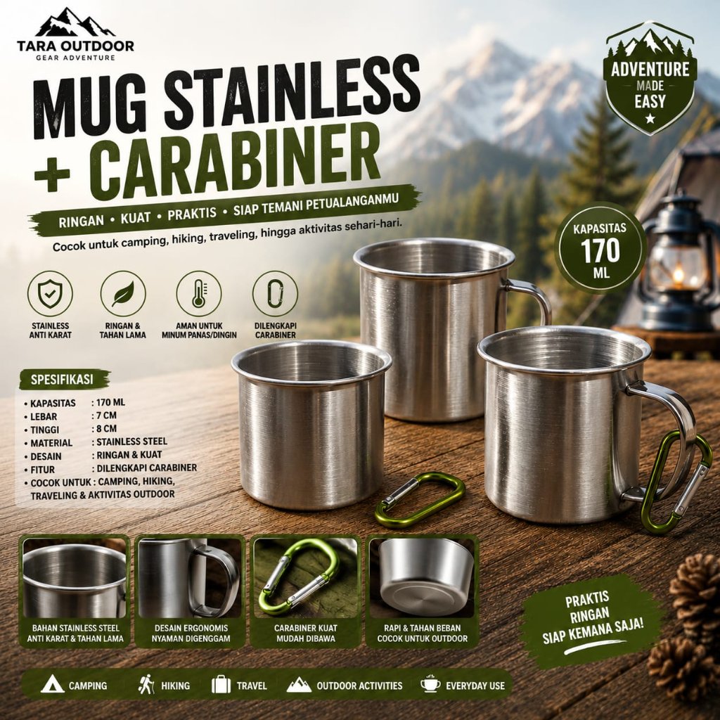cangkir gelas mug Stainless mini carabiner