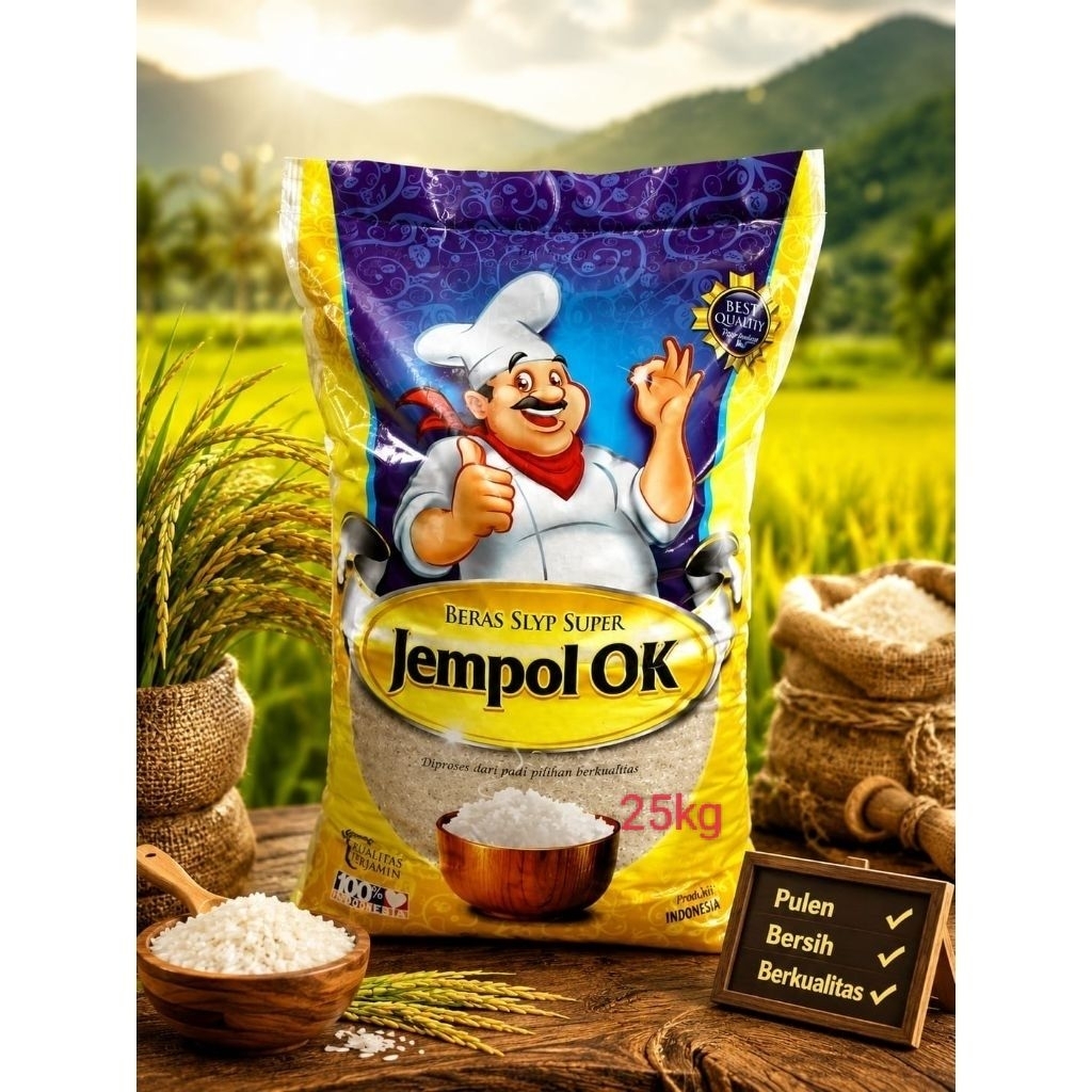Beras 25kg Jempol OK murah gratis ongkir- Pulen, Tanpa Pengawet, Aman untuk Dikonsumsi