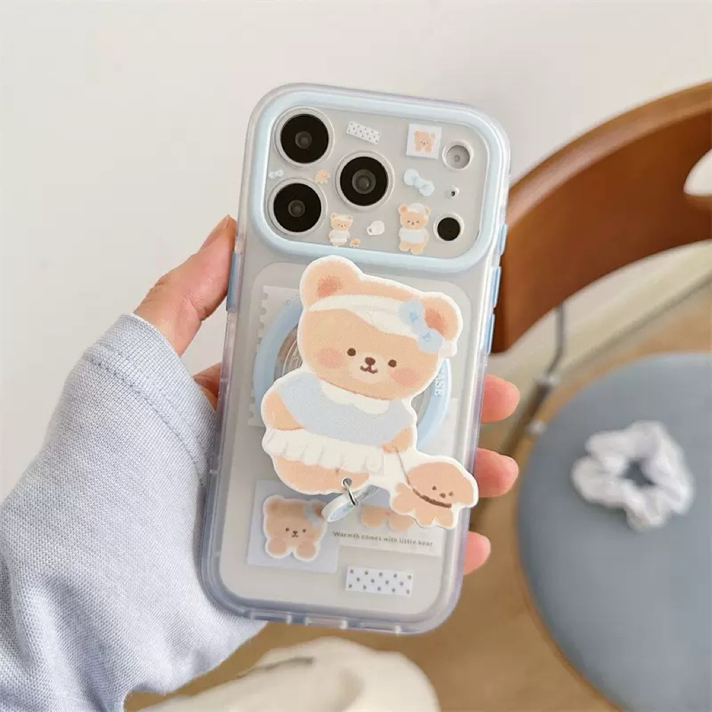GLEAMSWEAR.ID | CUTE BEAR WITH PUPPY MAGSAFE POPSOCKET CASE IPHONE 15 16 17 PRO PROMAX