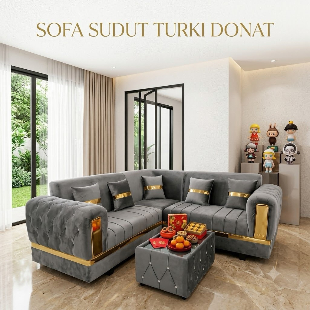 Sofa Sudut Turki Kancing / Sofa Sudut Minimalis / Kursi Tamu Kantor / Sopa Minimalis / Sofa L Sudut 