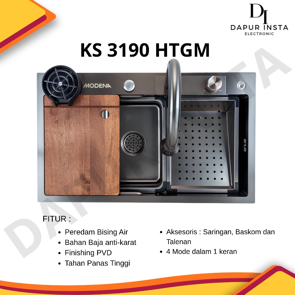 Modena Kitchen Sink KS 3190 HTGM - Bak Cuci Piring Multifungsi Multifunction Sink 1 Bowl Topmount