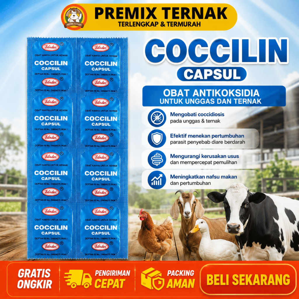 COCCILIN CAPSUL 1 STRIP 10 KAPSUL WONDER Obat Ayam Atasi Infeksi Pencernaan Berak Darah Koksidiosis