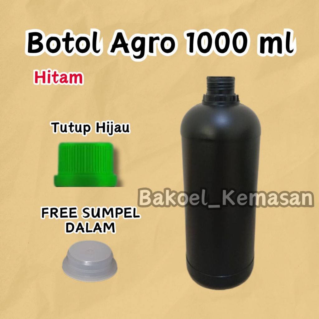 Botol HDPE Hitam 1Liter / Botol Agro Hitam 1000ml / Tutup Hijau