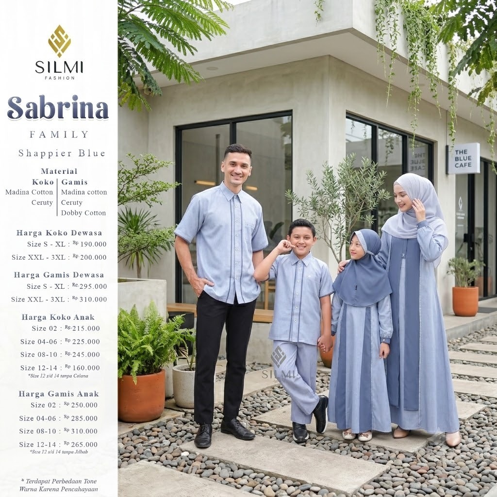 SARIMBIT LEBARAN SILMI TERBARU SABRINA FAMILY WARNA SHAPPIER BLUE || SERAGAM KELUARGA BAHAN ADEM GAM