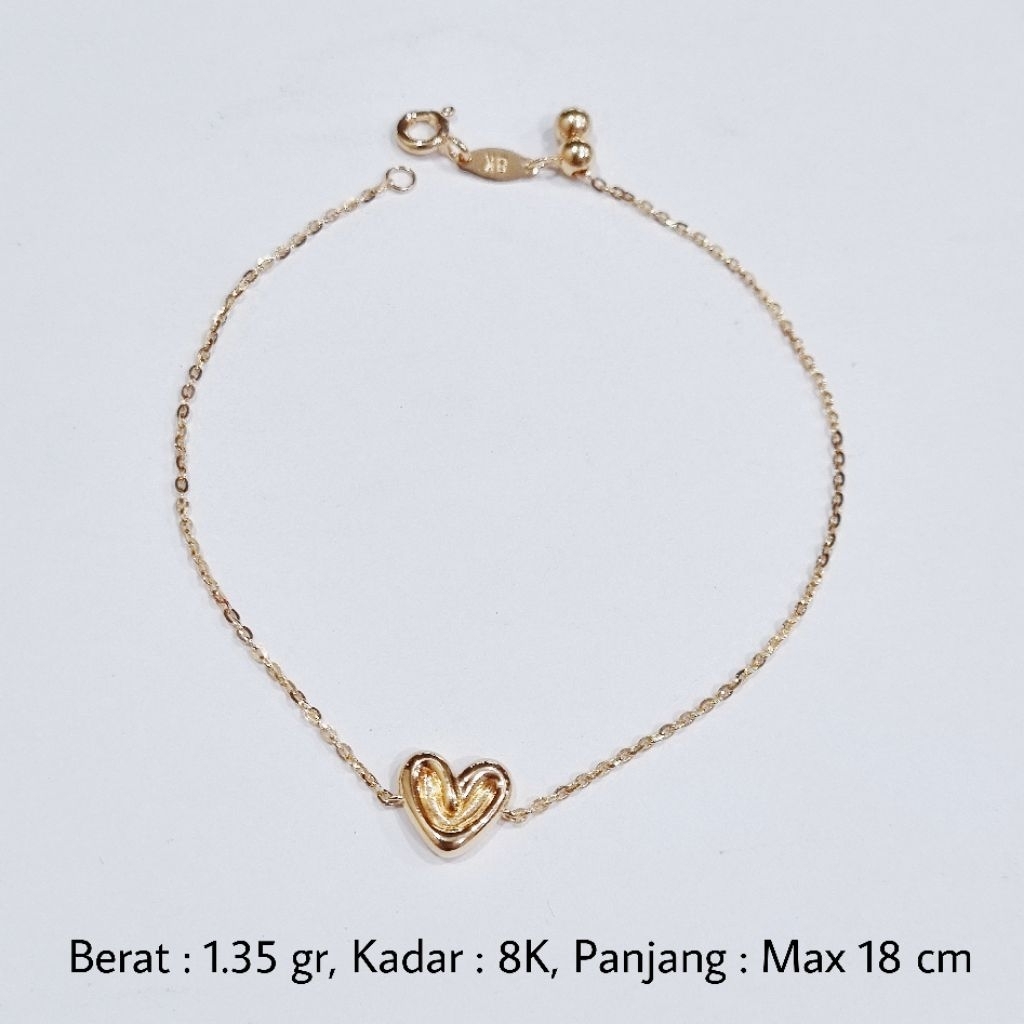 Gelang Serut Hati Emas UBS 8K Panjang Maksimal 18 cm - MA6 / 1.35 gram