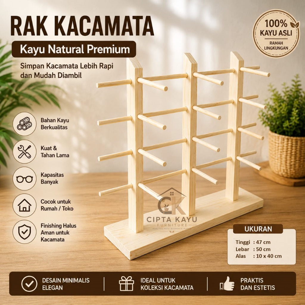 Rak Kacamata 6 Susun Kapasitas 18 Kacamata Tempat Display Toko Kacamata Tempat Kacamata dari Kayu De