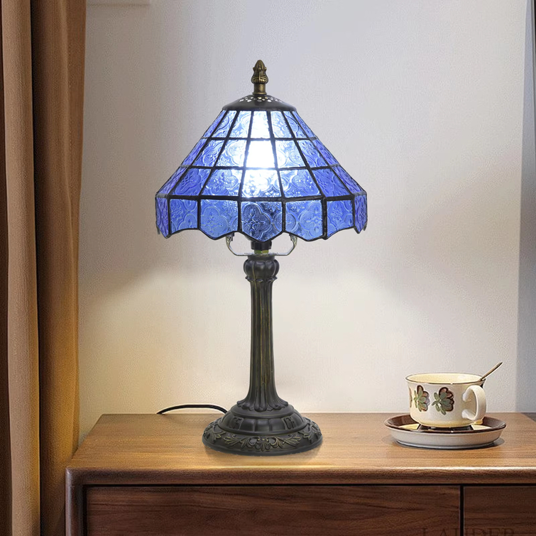 Lampu Meja Kaca Patri Biru Modern Lampu Tidur Baca Dekorasi Kamar Ruang Tamu Kantor