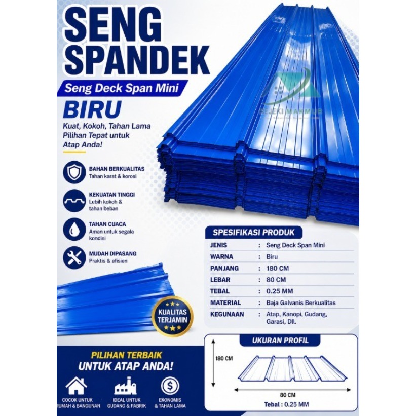 Seng Spandek biru | Seng Deck Span Mini Biru