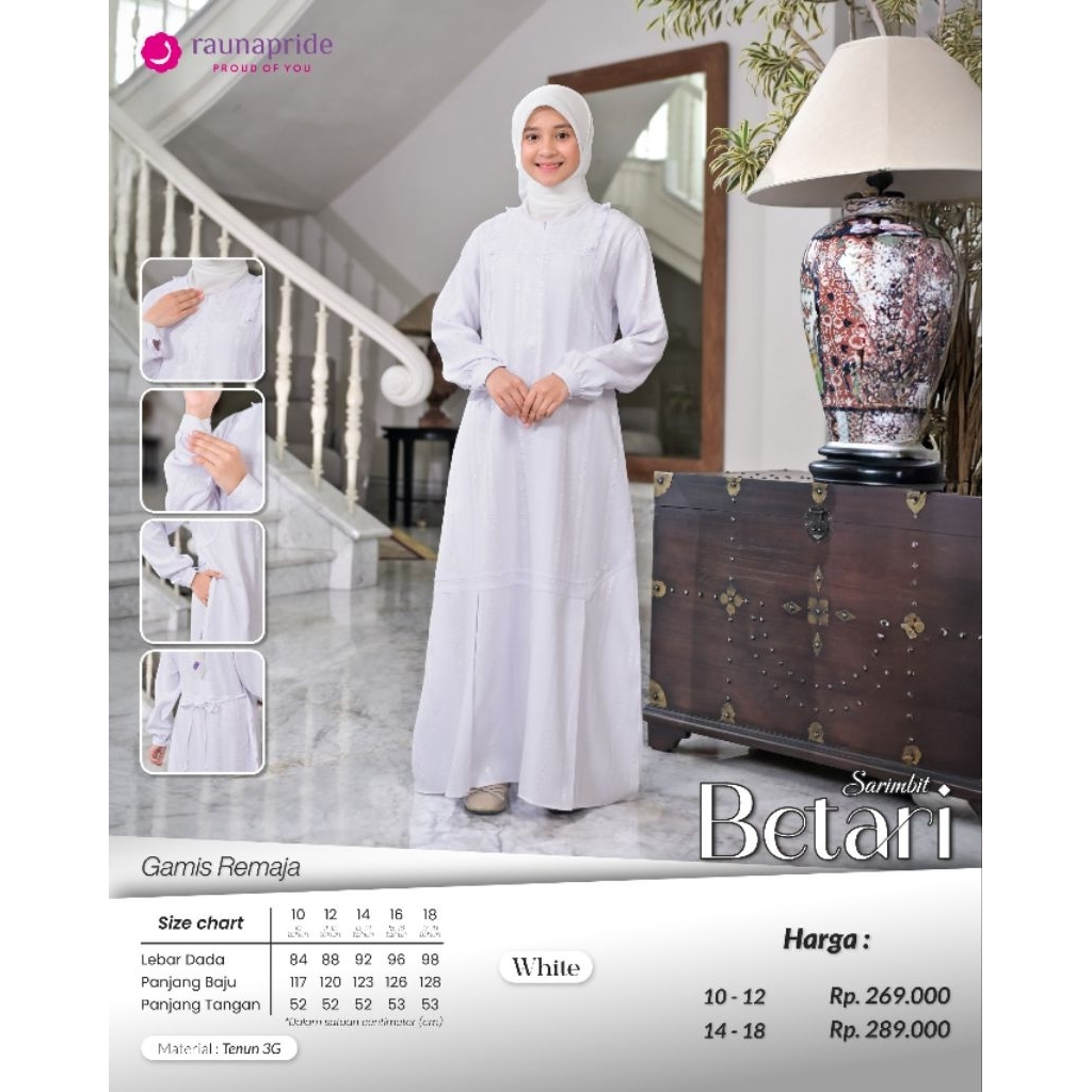 Gamis Remaja Rauna Putih White Simple adem kekinian
