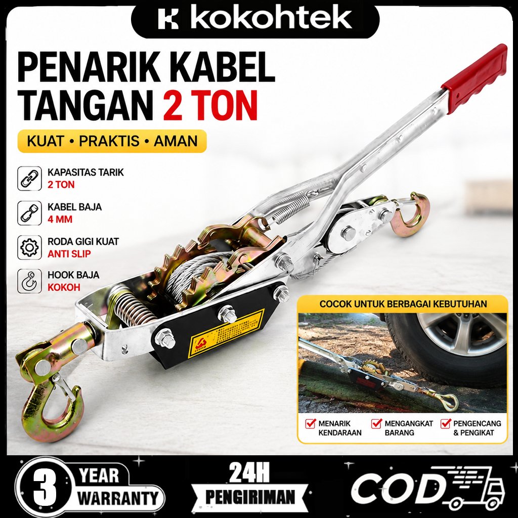 [SPECIAL PRICE]Takel Tangan Ratchet 2 Ton, Hand Winch Offroad, Katrol Sling, Alat Derek Mobil