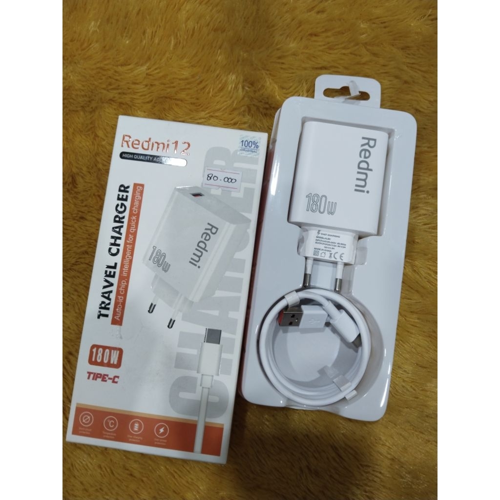 Charger Redmi 12 WHITE 180W Super VOOC Casan Hp For Android Type-c