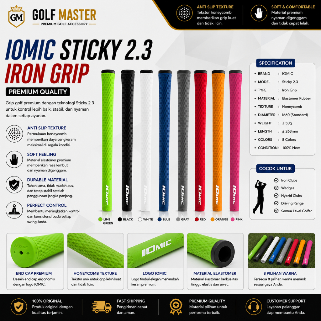 Grip Golf IOMIC Sticky 2.3 Golf Master | Iron Grip Anti Slip | Soft Feel | Grip Stick Golf Premium |