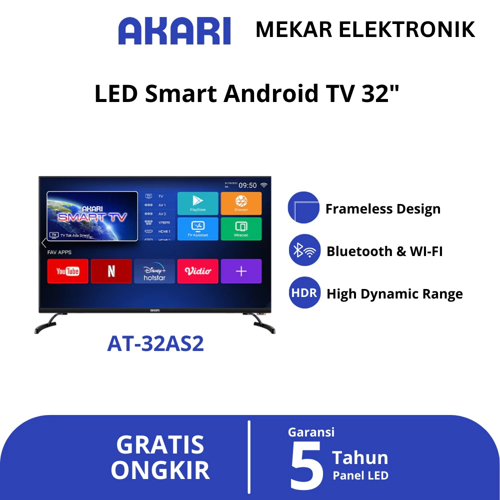 AKARI Smart Android TV 32 inch Bluetooth AT-32AS2 ( LED TV 32 Inch )