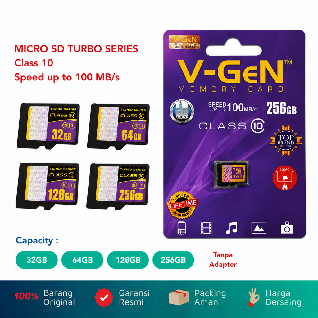 V-GEN Micro SD Card A1 Class 10 UHS-I 32GB 64GB 128GB 256GB 512GB 1TB 2TB Kartu Memori untuk HP Kame