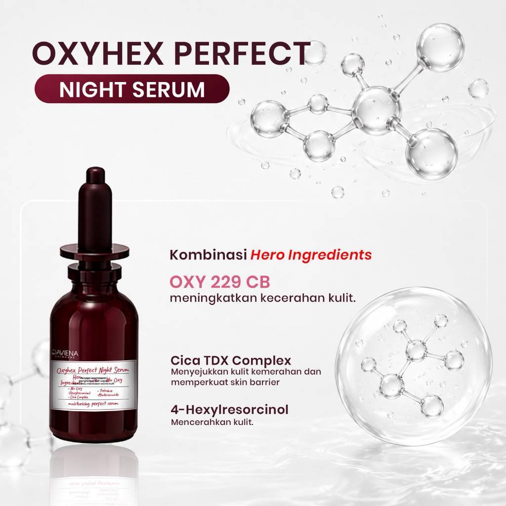Daviena Skincare - Serum Malem Oxyhex Perfect Night Serum untuk Mencerahkan Wajah & Menghilangkan Fl