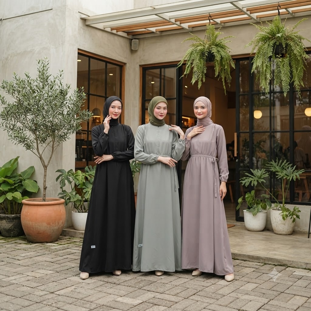 ALIFA DRESS BY NEW STEP - BUSANA MUSLIM GAMIS BASIC DRESS WANITA DEWASA REMAJA TERBARU TERKINI BAHAN