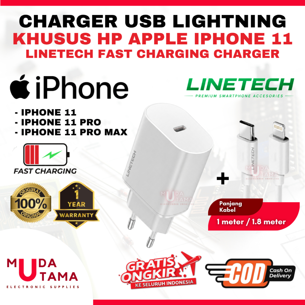 Charger Apple Iphone 11 11 Pro 11 Pro Max ORIGINAL LINETECH Fast Charging USB Lightning - Charger Ap