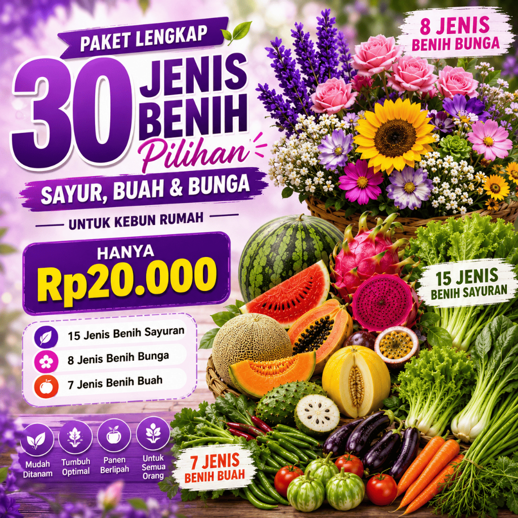 Paket Lengkap 30 Macam Benih Sayur Buah Bunga Bibit Tanaman Lengkap Kebun Pemula Siap Tanam COD