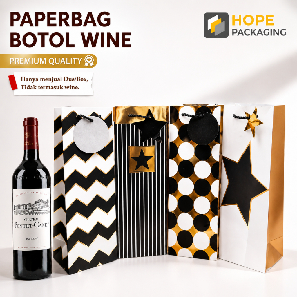 HOPE BOX | Paper Bag Botol / Paper Bag Tumbler / Tas Kertas Warna Warni / Paper Polos / Paper Bag Wi