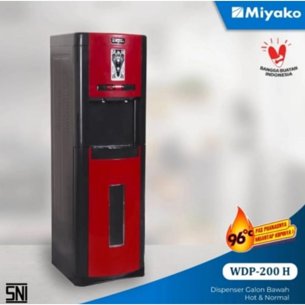 Miyako WDP-200 H Dispenser Galon Bawah - Hot & Normal Merah Hitam Modern