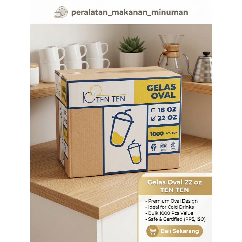 [1DUS=1000PCS] TENTEN CUP PLASTIK OVAL / GELAS PLASTIK OVAL 12OZ/14OZ/16OZ/18OZ/22OZ