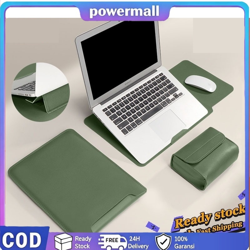 3 In1 Laptop Sleeve / Premium Kulit Leather Laptop Case With Adjustable Laptop Stand Mouse Pad 13/14