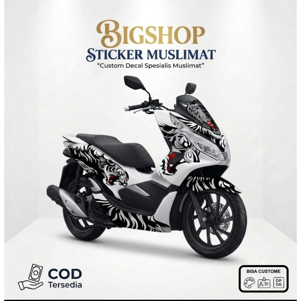 Decal Sticker PCX 150 motif macan putih variasi Full body Fullset