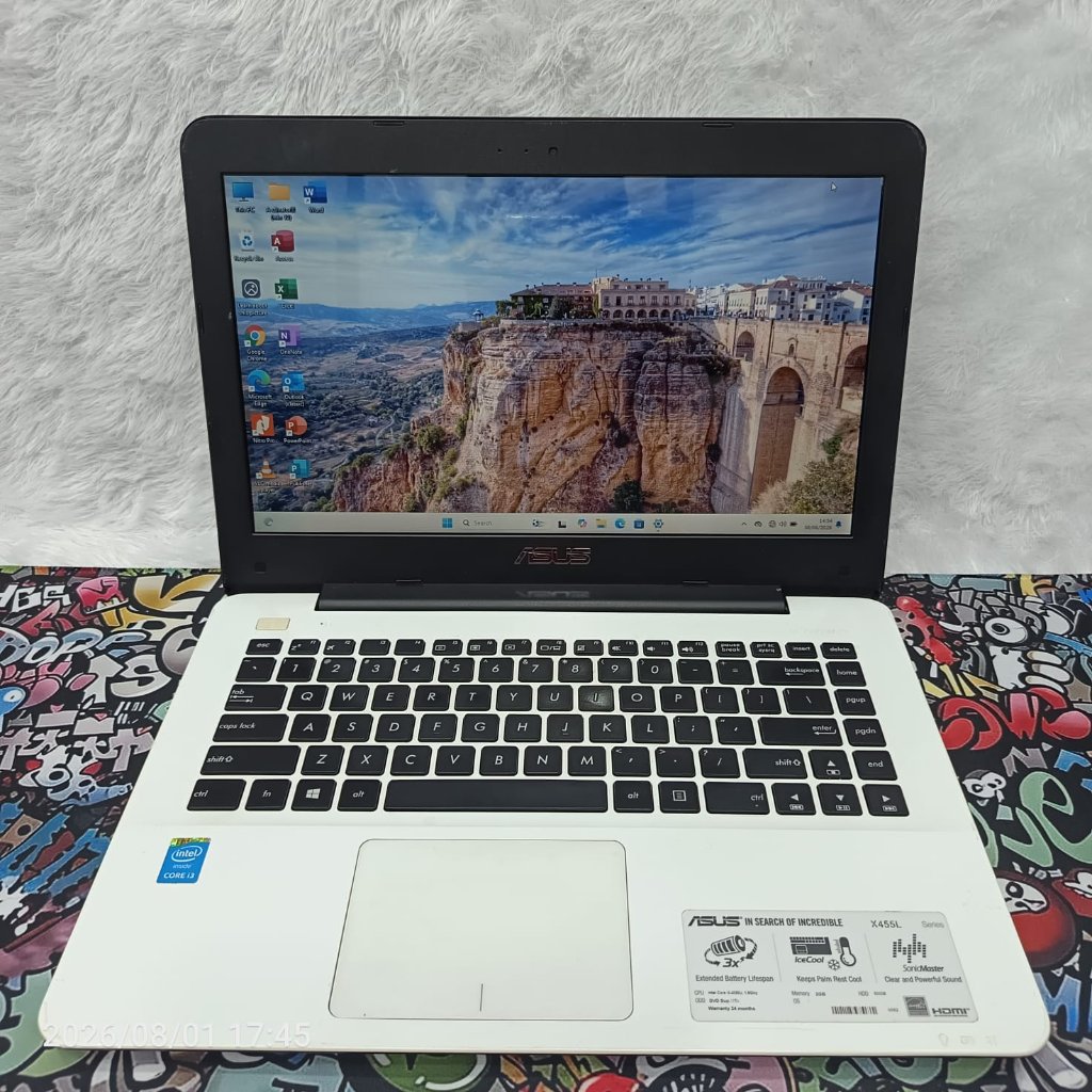 LAPTOP ASUS A455L CORE I3 GEN 4 RAM 10 GB SSD 256 GB PUTIH SIAP PAKAI