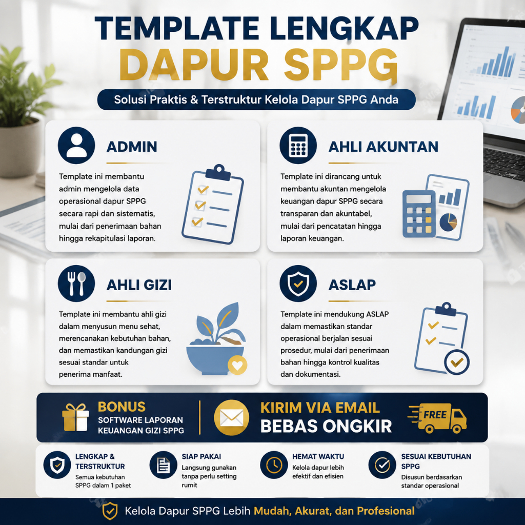 Template Administrasi Dapur SPPG dan MBG Bagian Ahli Akuntan, Ahli Gizi, Admin, Aslap Siap Pakai